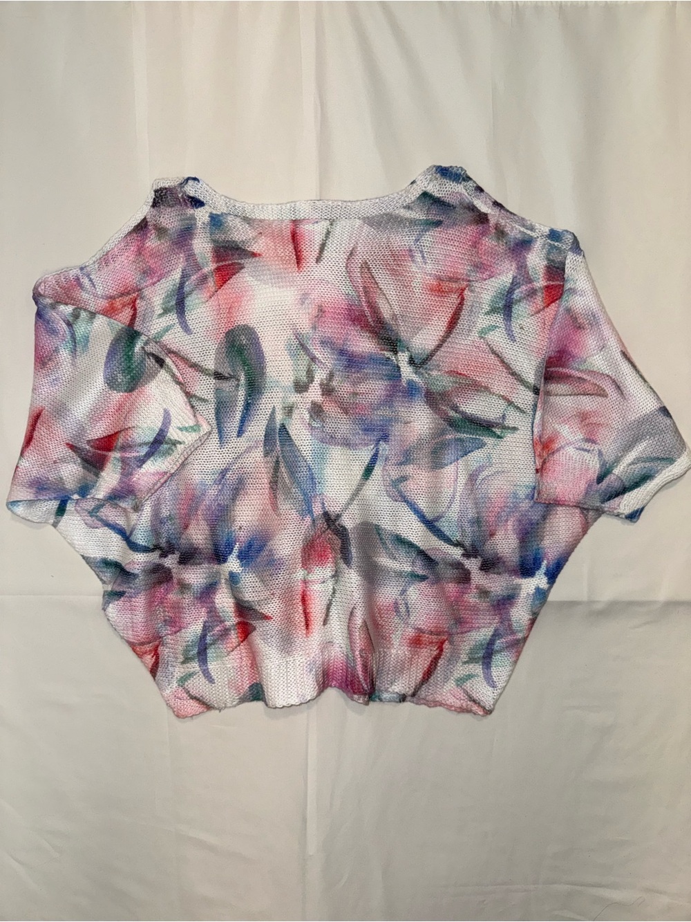 Luisa Ricci Italy Sheer Knit Floral Batwing Crop Top S Open Shoulder